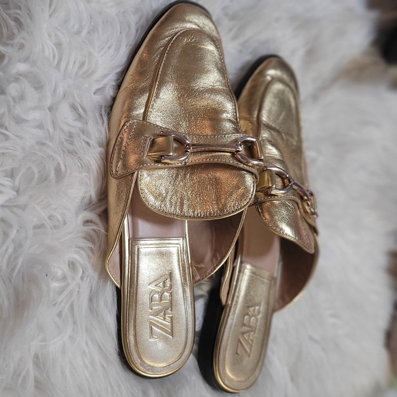 Zara Gold Slip-On Loafers for Women Size 10.5 - Picture 3 of 8